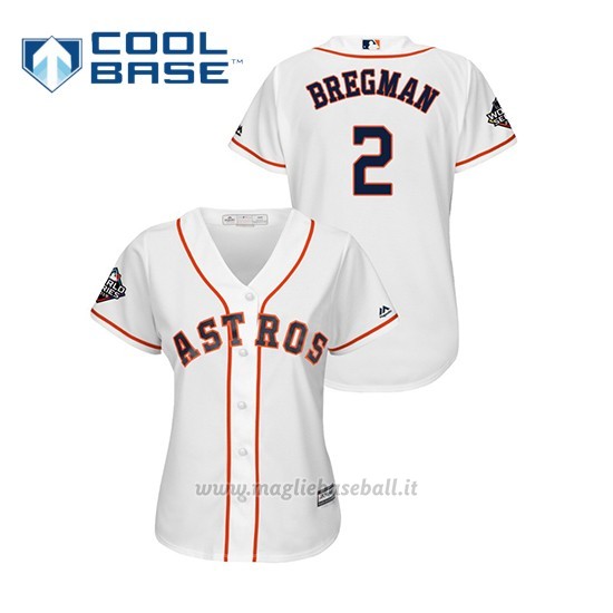 Maglia Baseball Donna Houston Astros 2 Alex Bregman 2019 World Series Bound Cool Base Bianco
